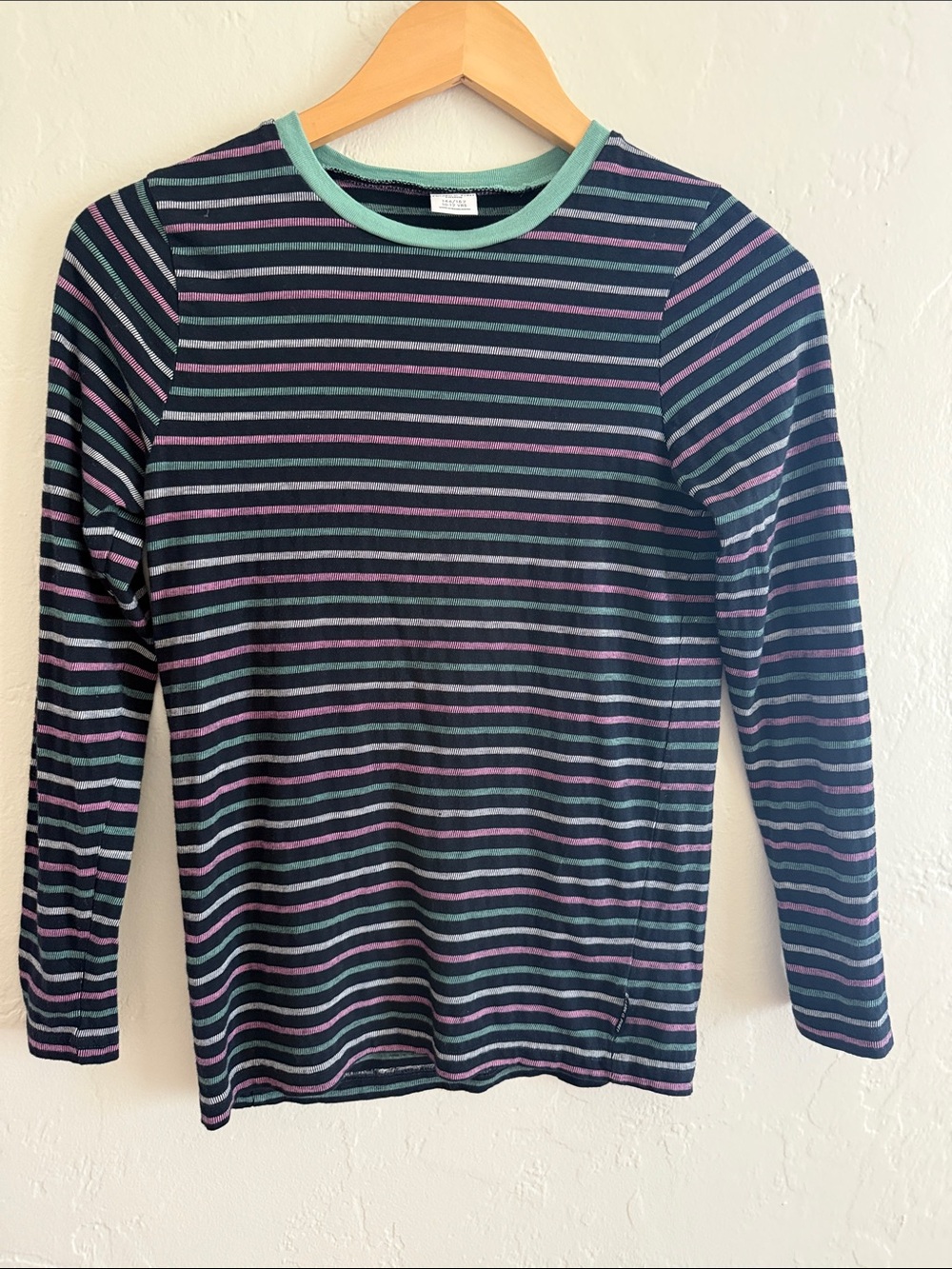 Polarn O. Pyret Navy Striped Tee with Mint and Purple Accents